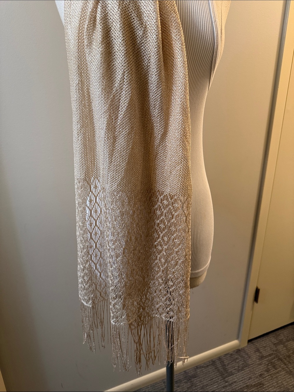 Women's Light Gold Evening Wrap Shawl - Picture 5 of 9